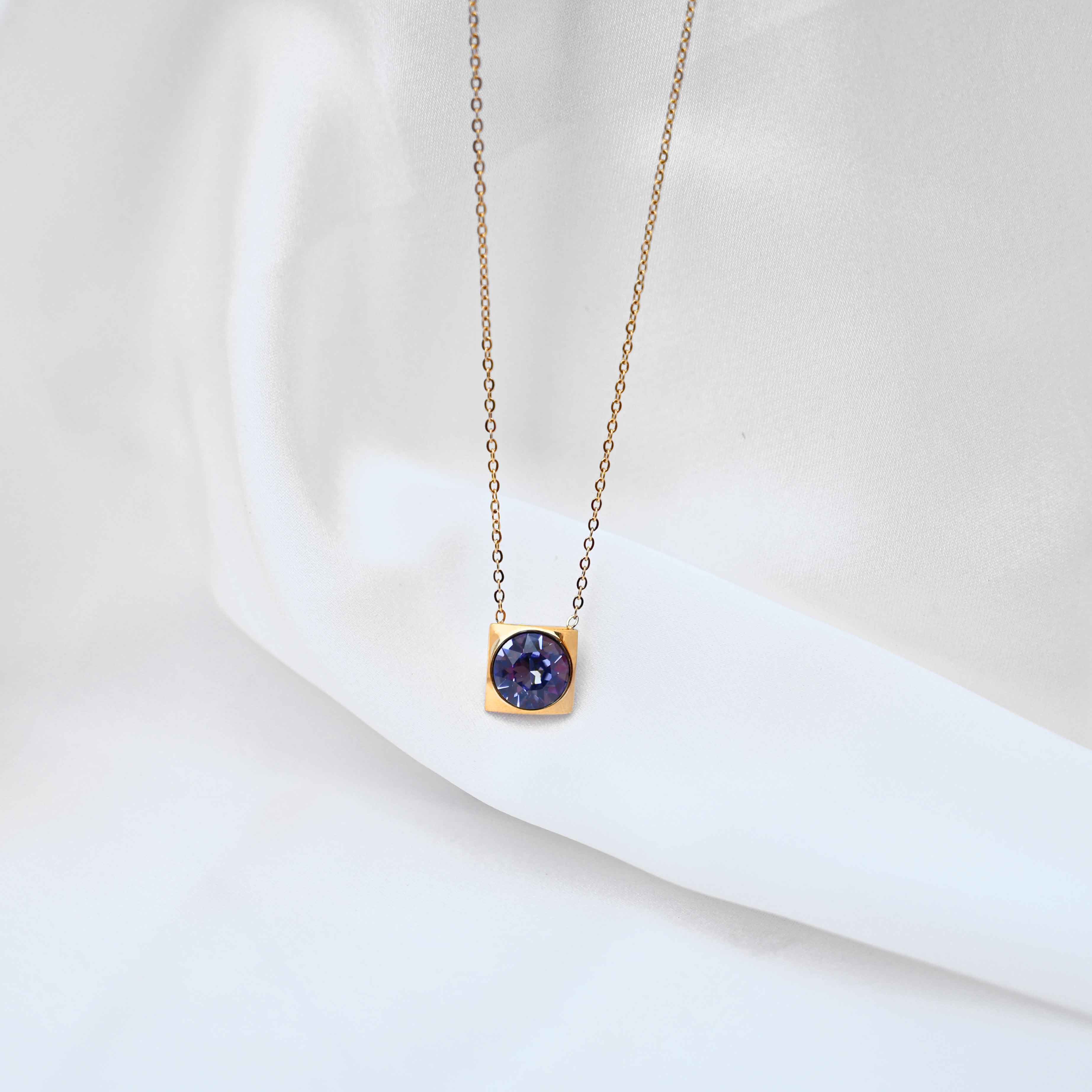 Blue crystal Pendant Necklace: Golden Chain Anti Tarnish jewellery