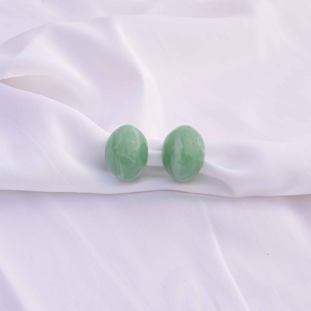 Chunky marble moon earrings Color : sage green