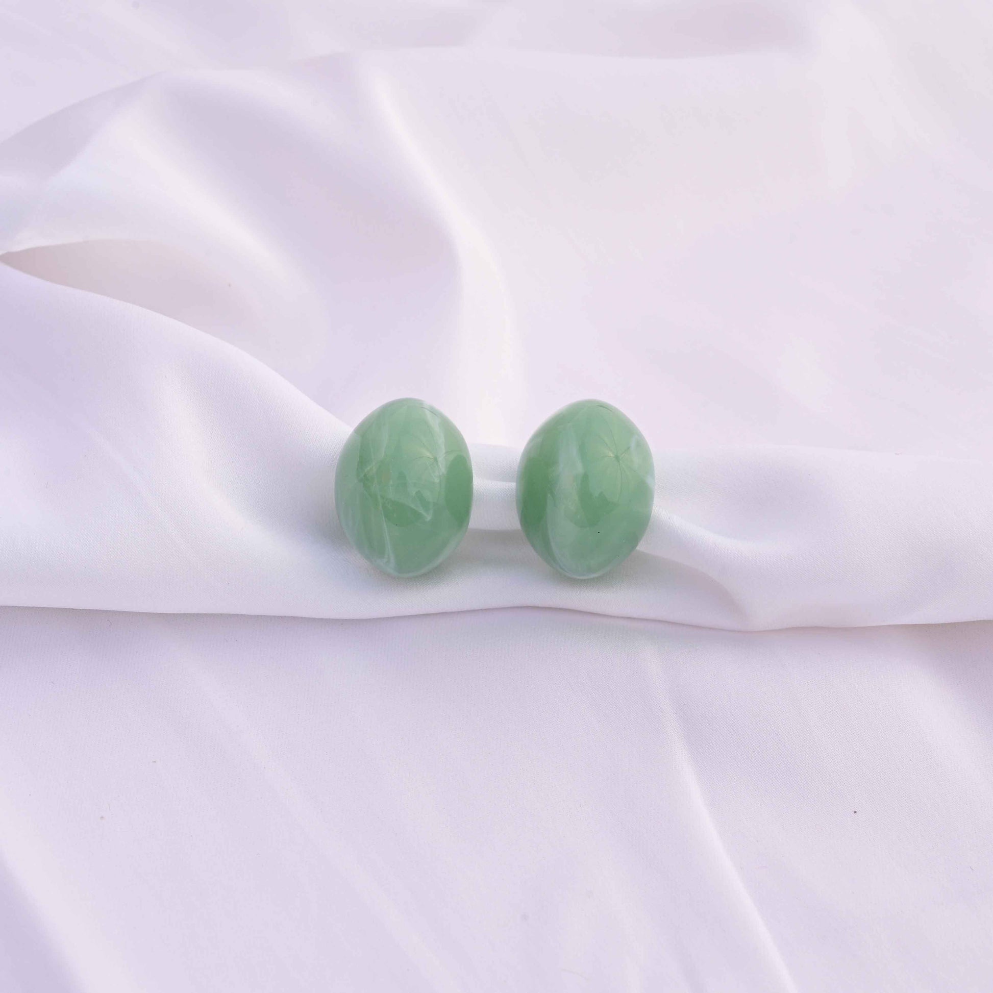 Chunky marble moon earrings Color : sage green