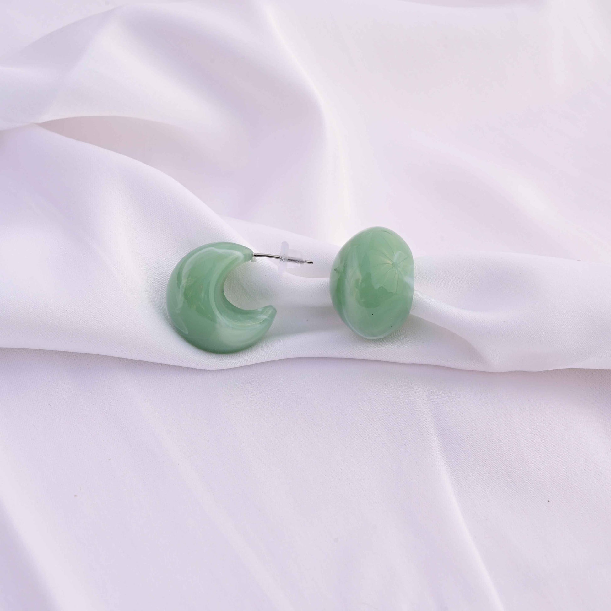 Chunky marble moon earrings Color : sage green