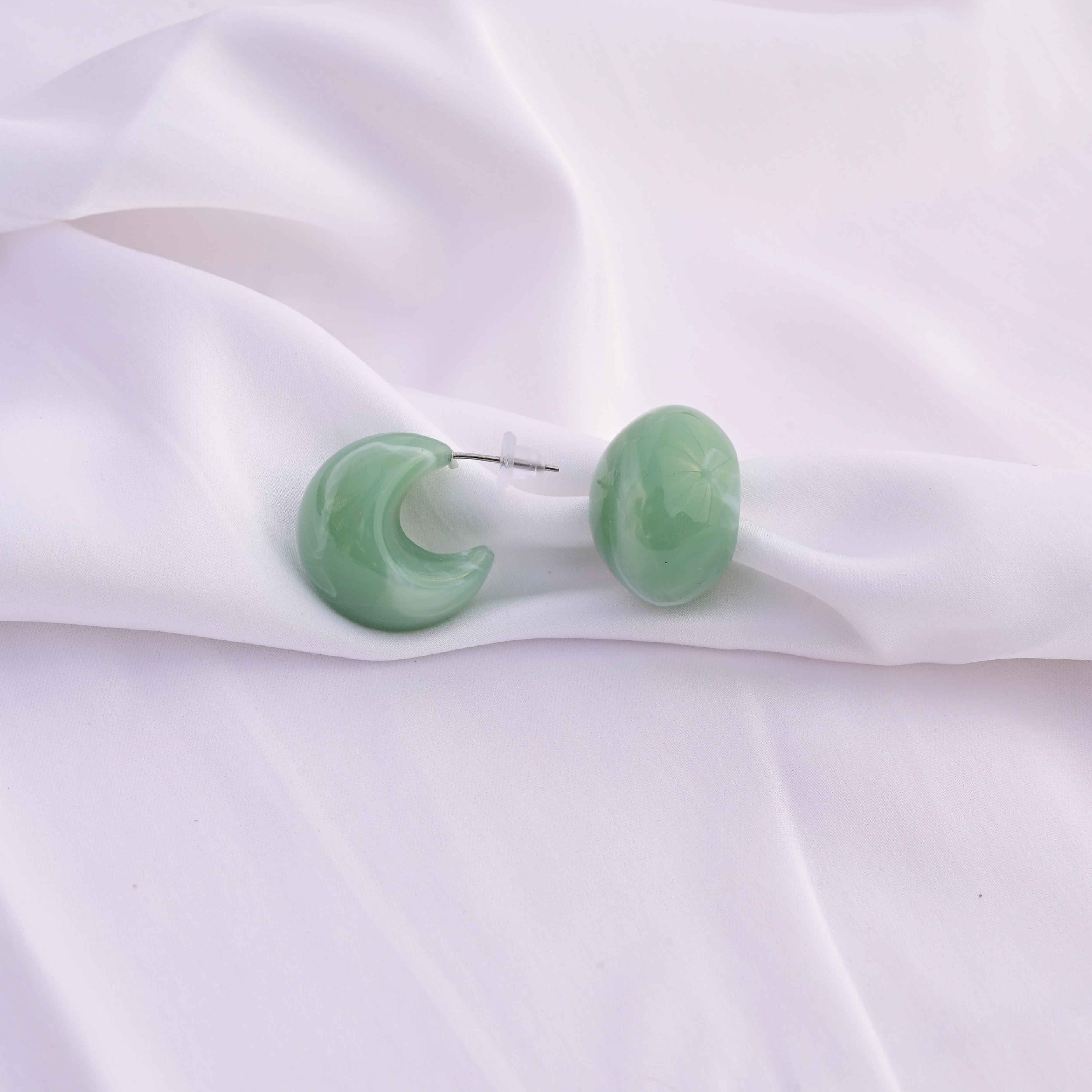 Chunky marble moon earrings  Color : Prussian blue, ivory white & sage green
