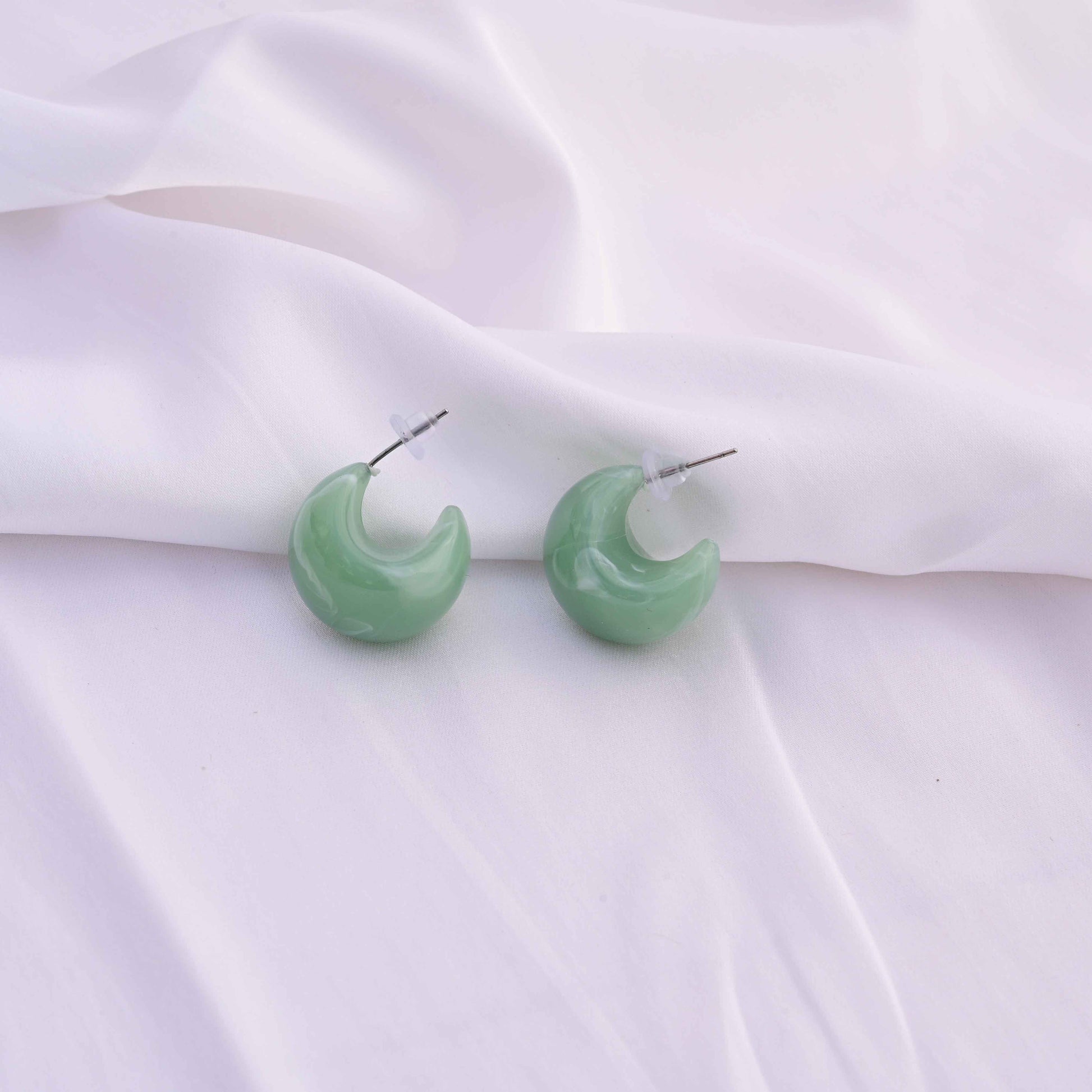 Chunky marble moon earrings Color : sage green