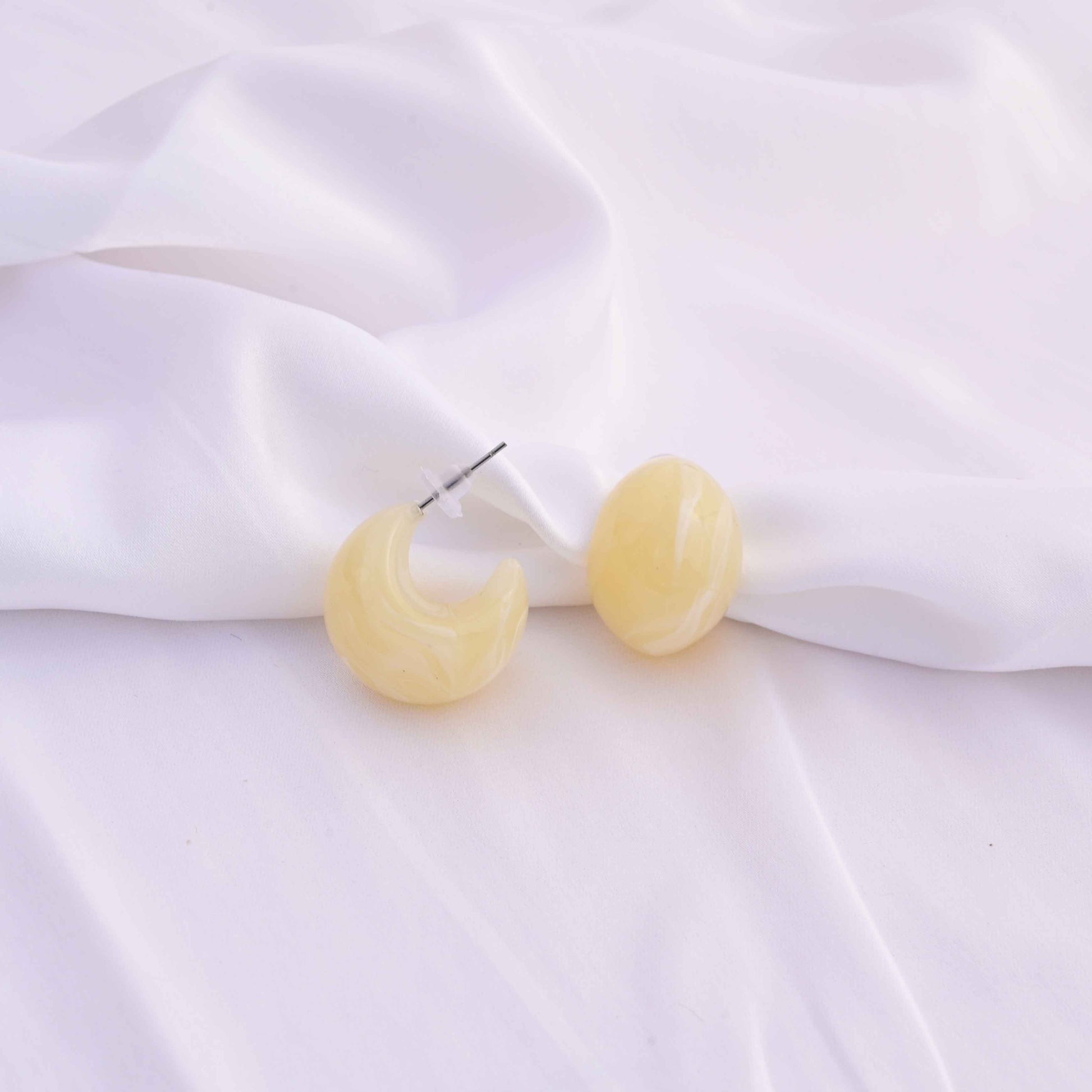 Chunky marble moon earrings  Color : ivory white