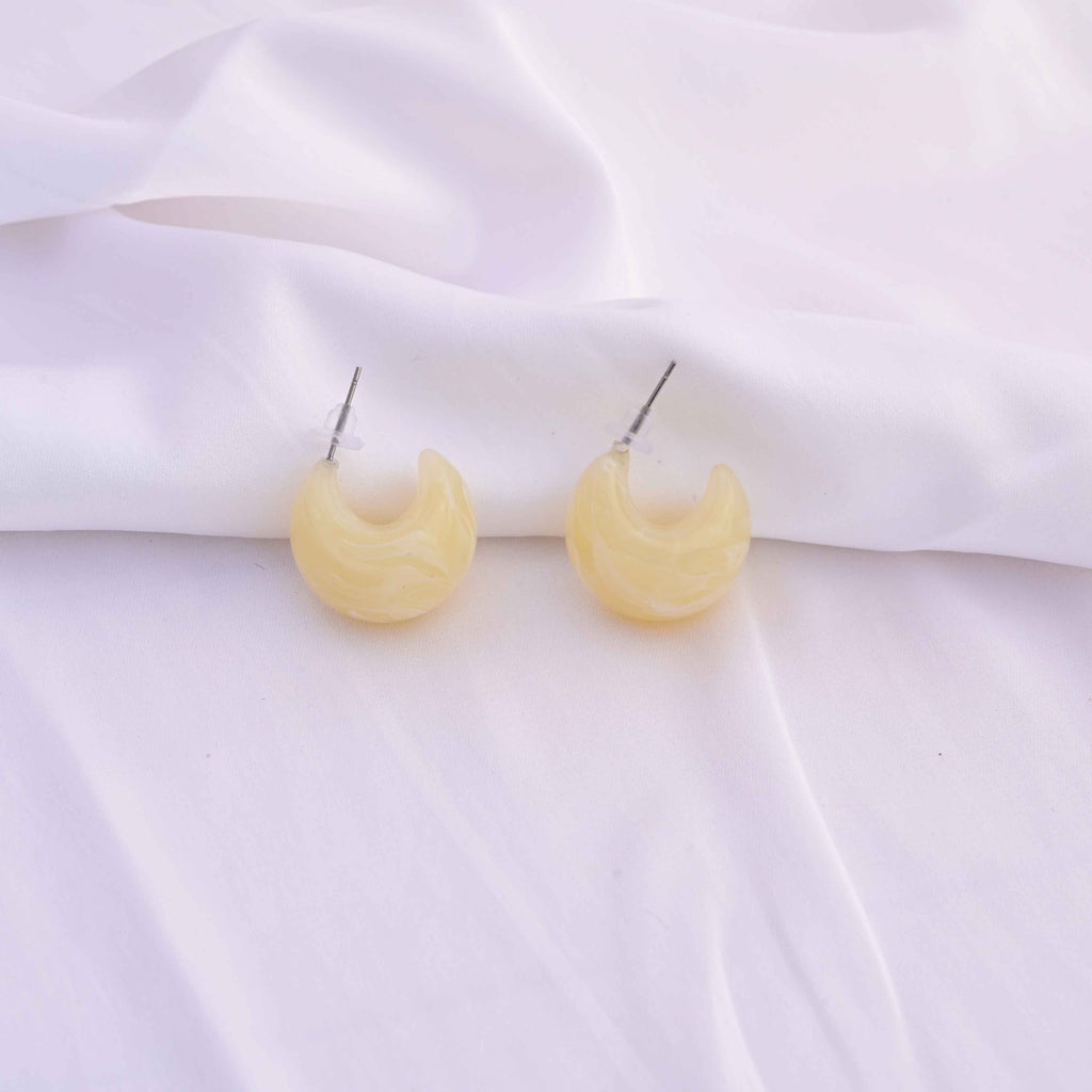 Chunky marble moon earrings  Color : ivory white