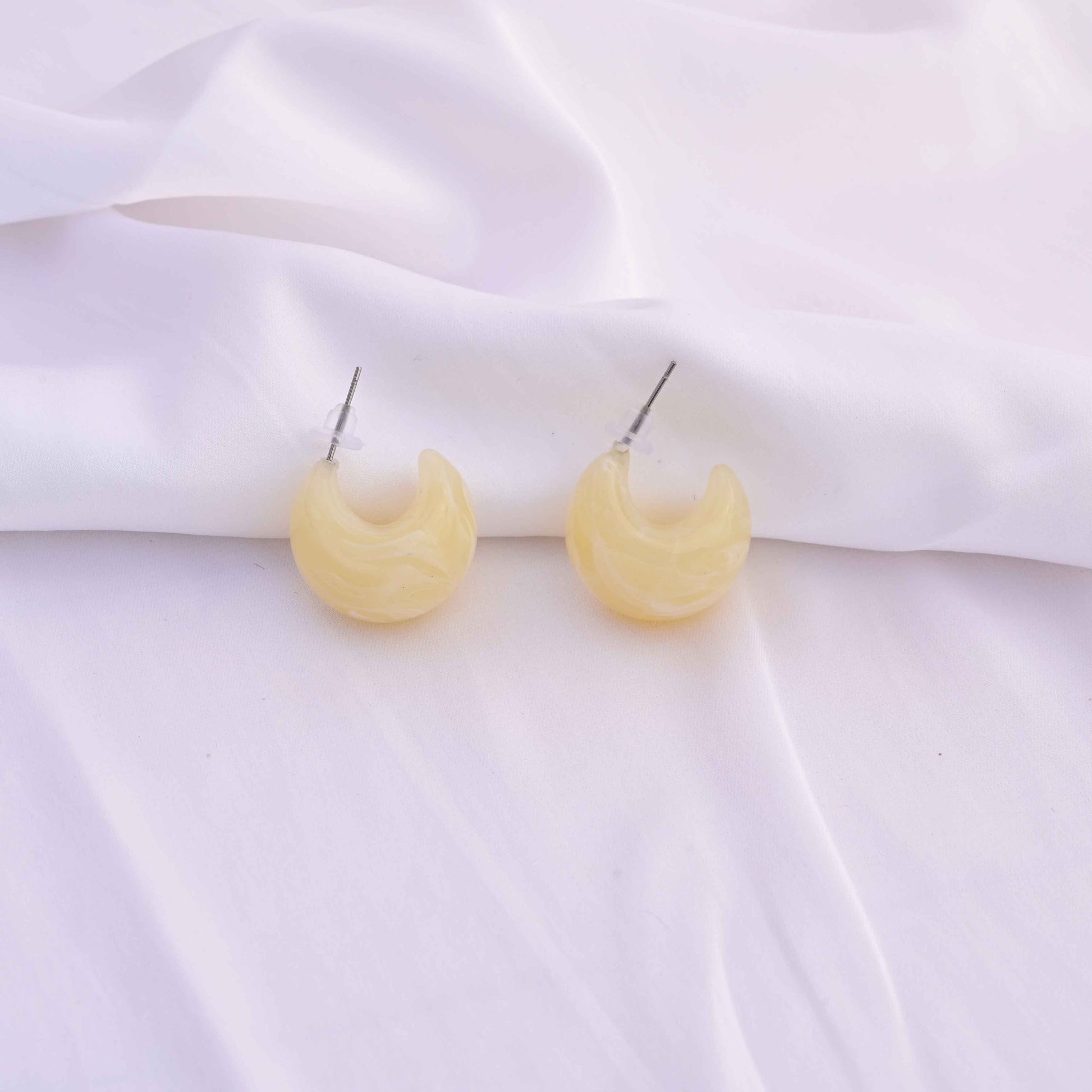 Chunky marble moon earrings  Color : ivory white