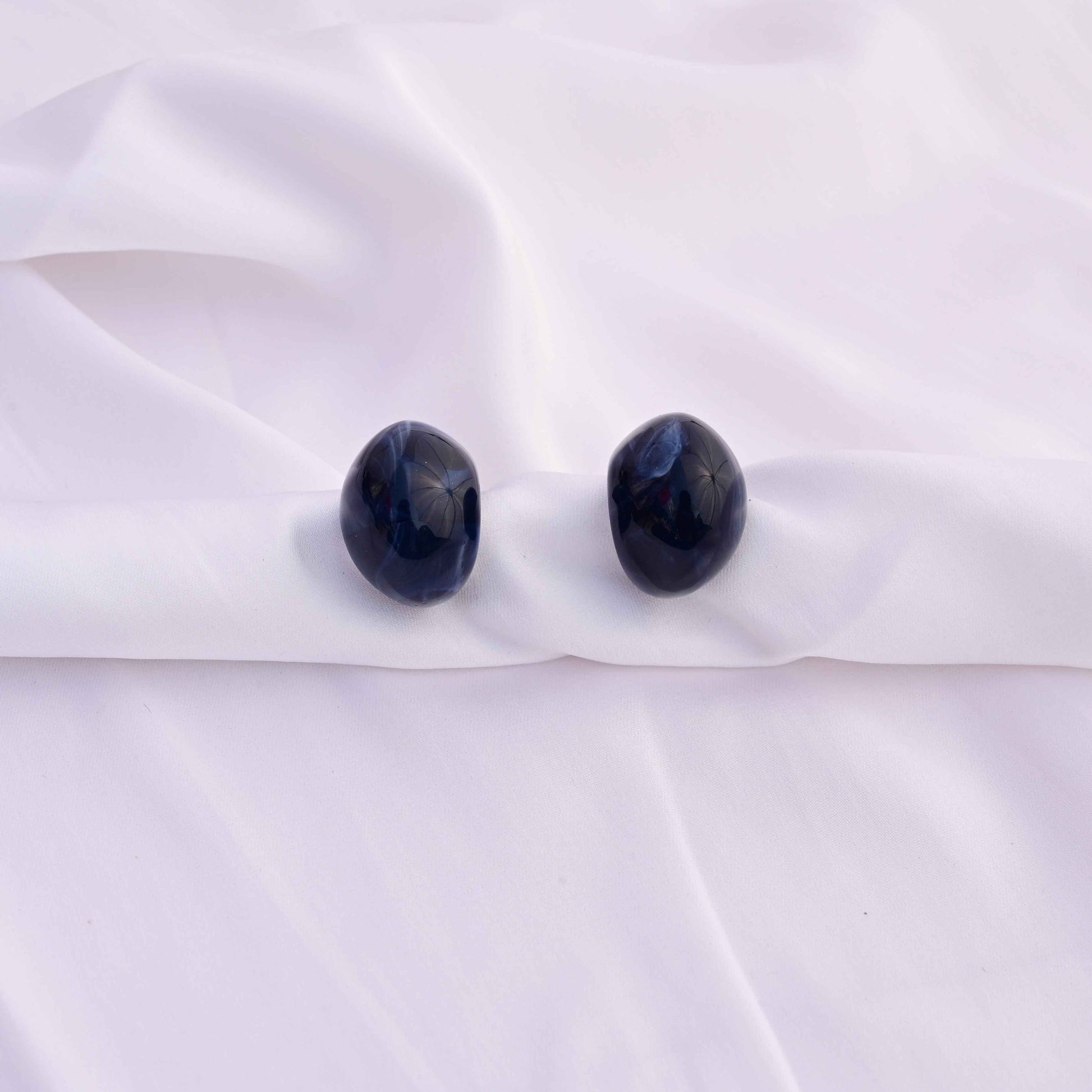 Chunky marble moon earrings  Color : Prussian blue