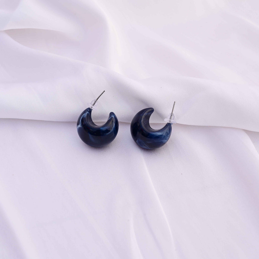 Chunky marble moon earrings  Color : Prussian blue