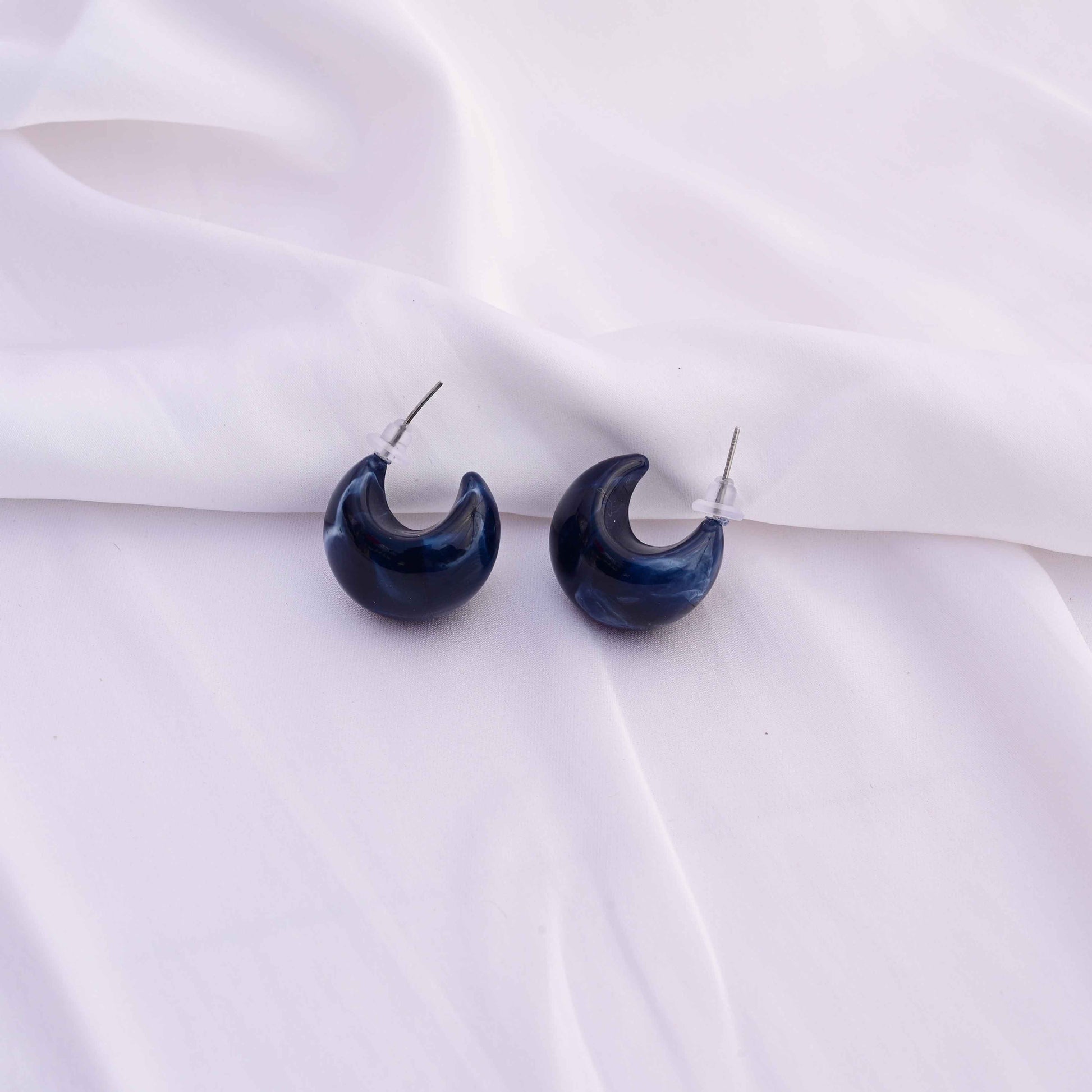 Chunky marble moon earrings  Color : Prussian blue