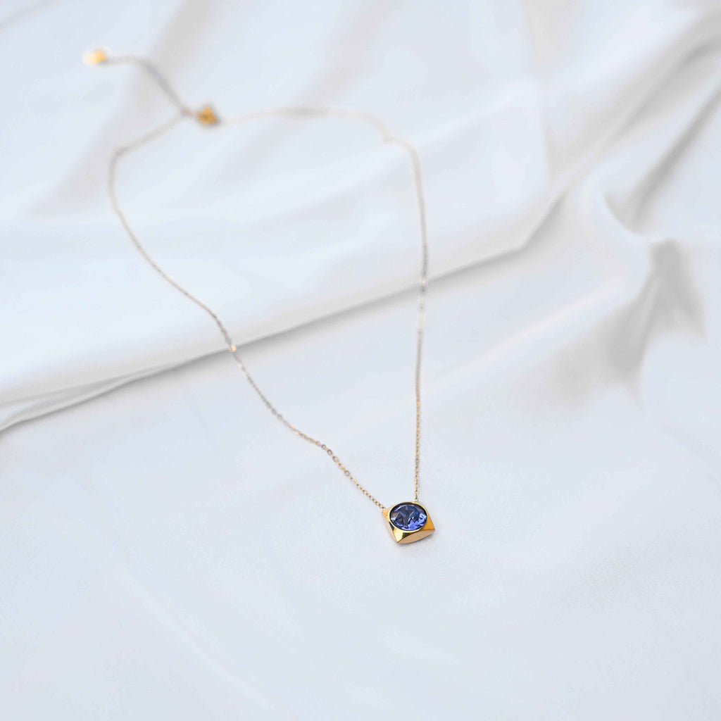 Blue crystal Pendant Necklace: Golden Chain Anti Tarnish jewellery