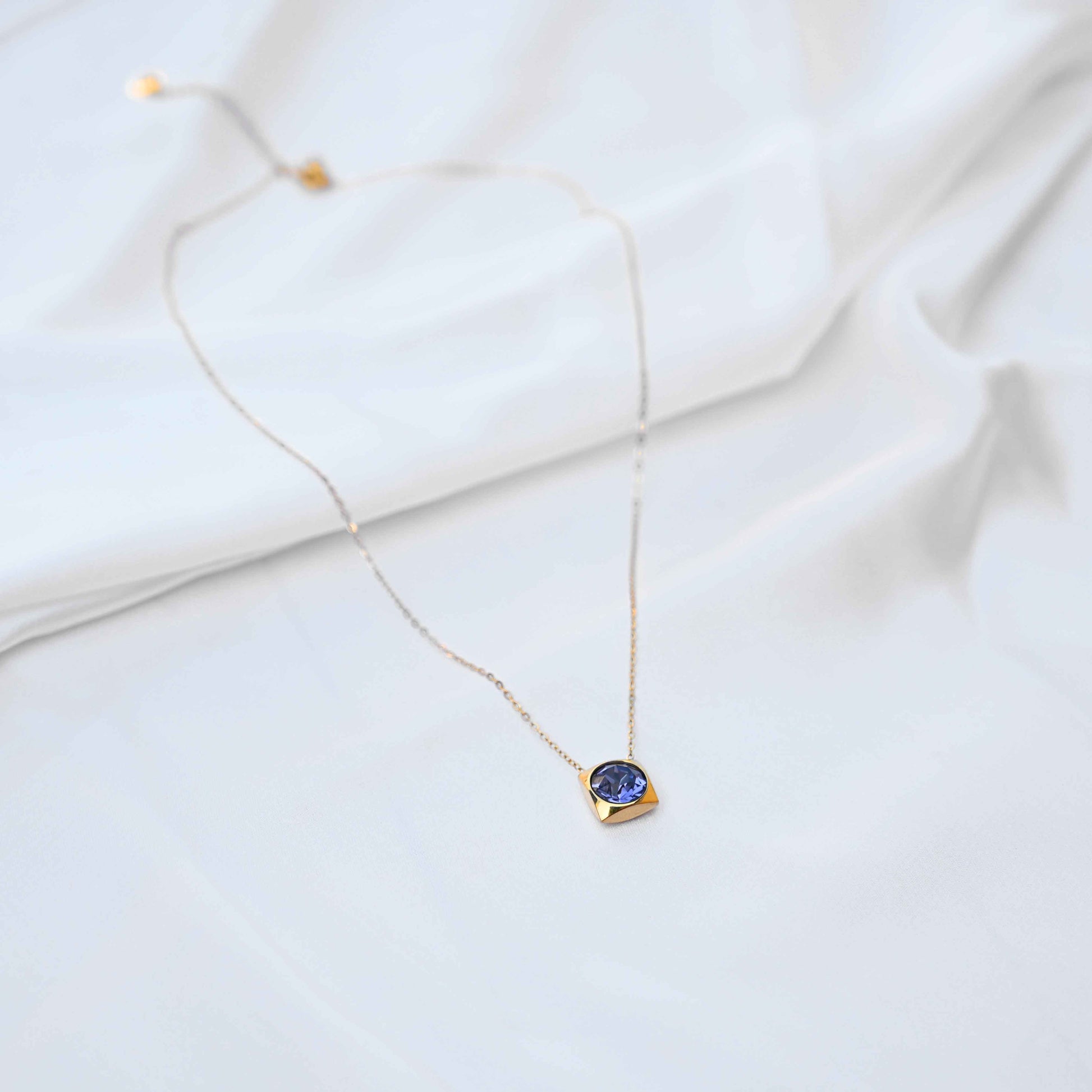 Blue crystal Pendant Necklace: Golden Chain Anti Tarnish jewellery