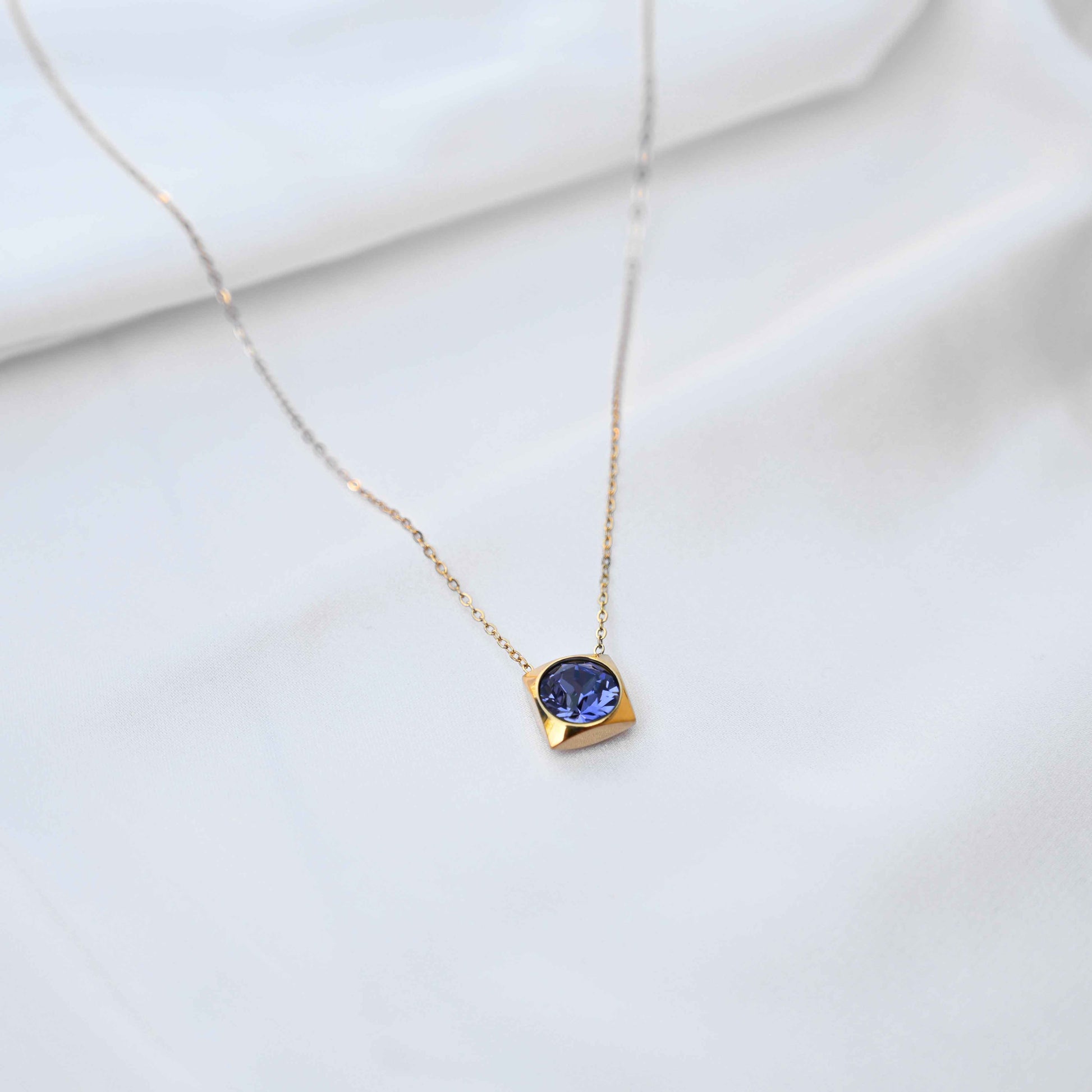 Blue crystal Pendant Necklace: Golden Chain Anti Tarnish jewellery
