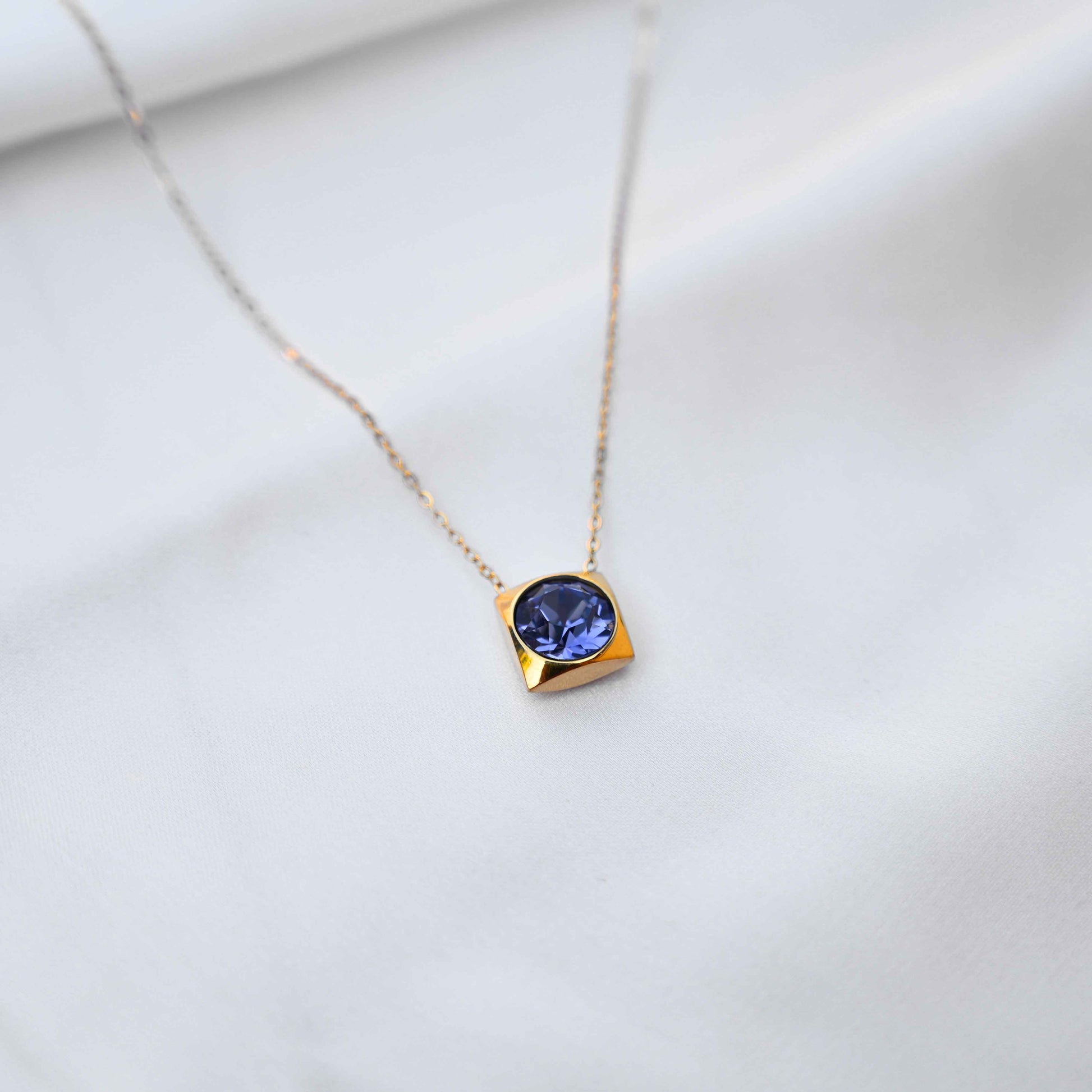 Blue crystal Pendant Necklace: Golden Chain Anti Tarnish jewellery