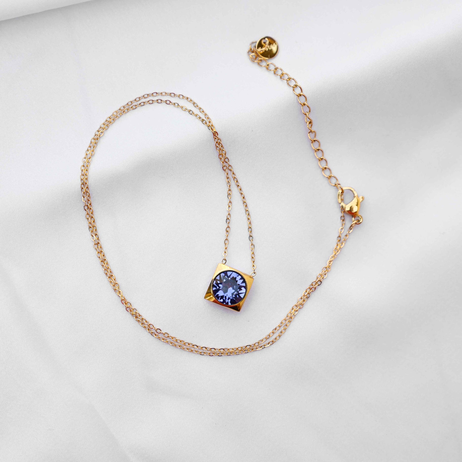 Blue crystal Pendant Necklace: Golden Chain Anti Tarnish jewellery