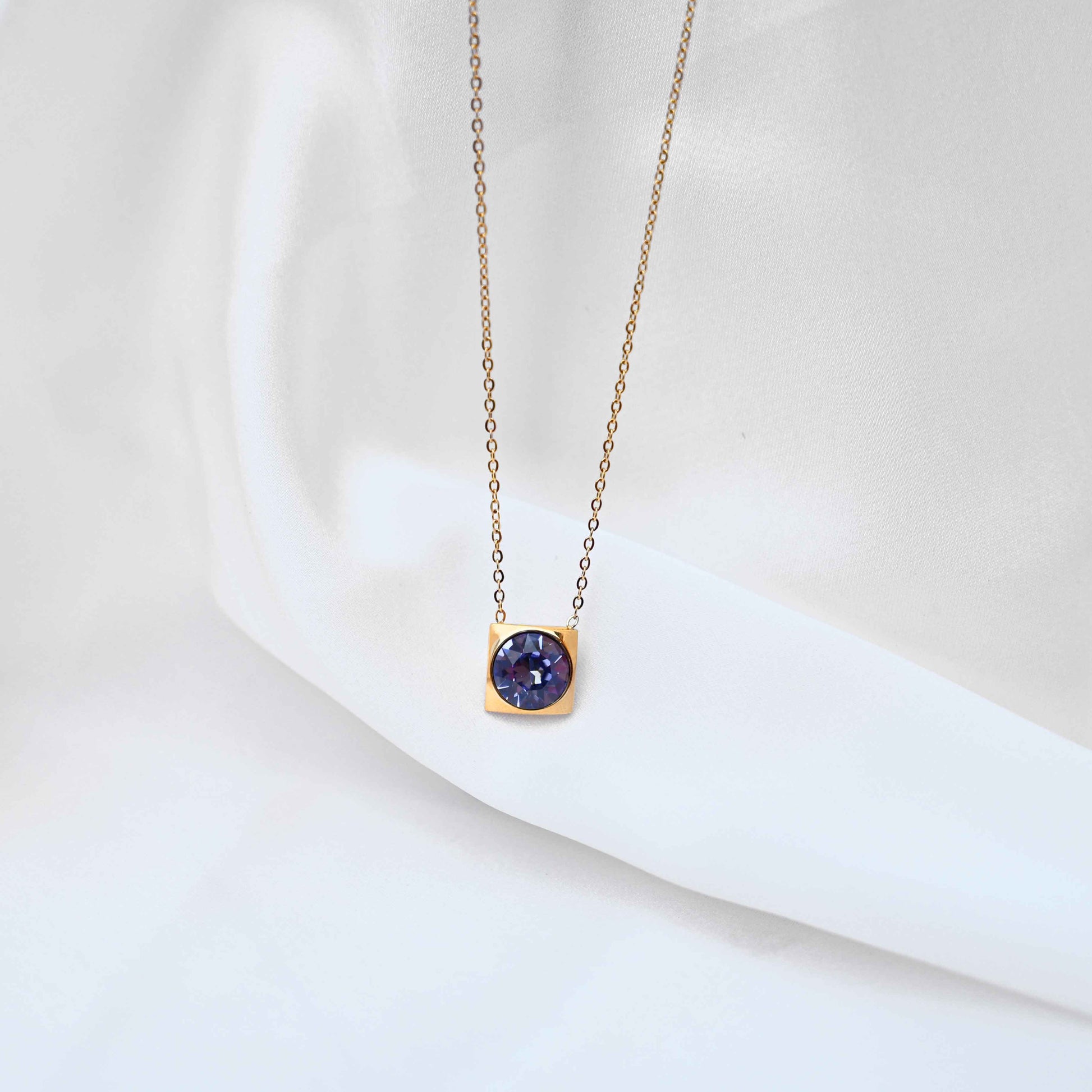 Blue crystal Pendant Necklace: Golden Chain Anti Tarnish jewellery