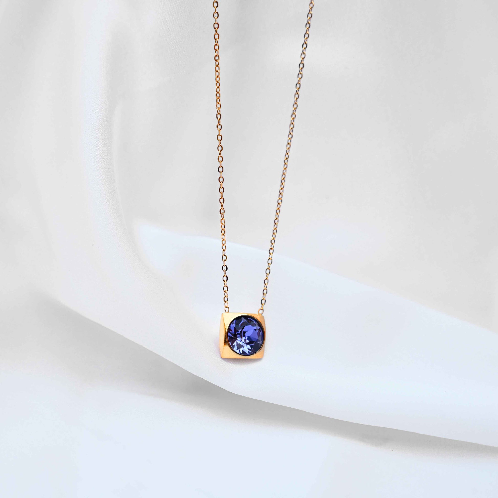 Blue crystal Pendant Necklace: Golden Chain Anti Tarnish jewellery