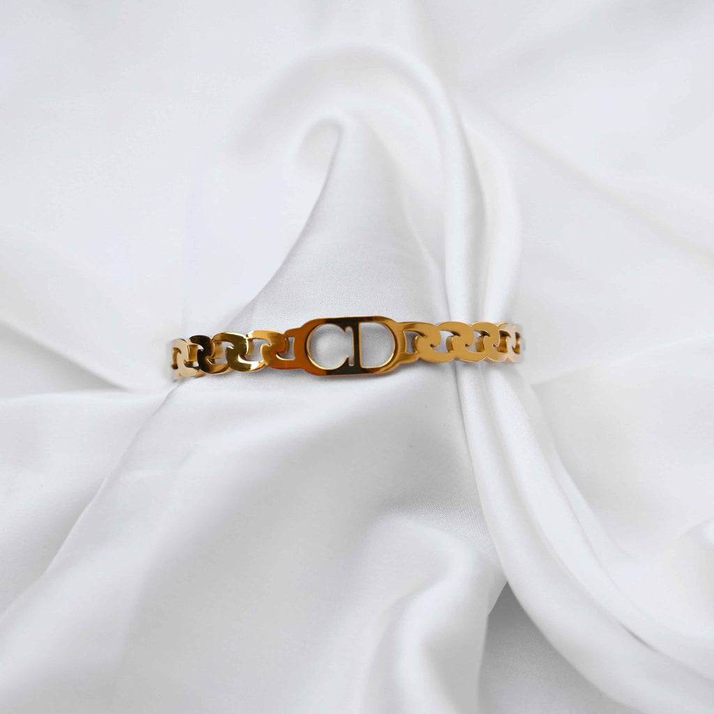 Christian Dior CD chain link designer bracelet in gold