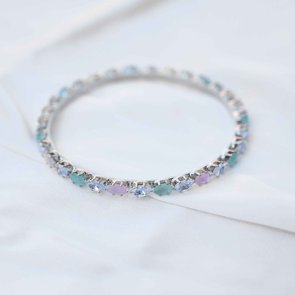 Pastel crystal bangles set in pastel green and pink