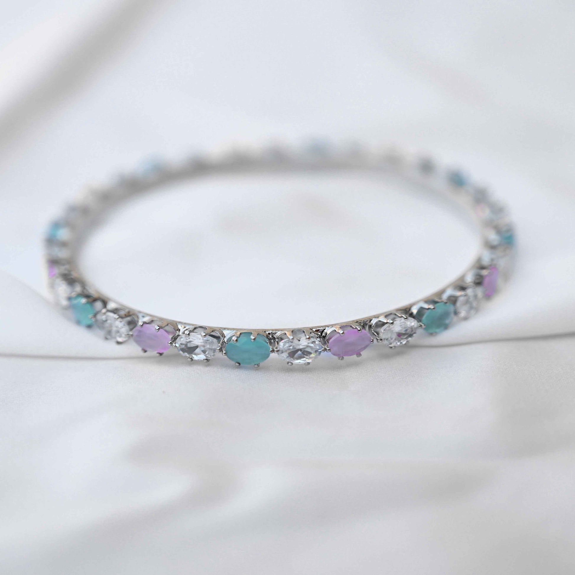 Pastel crystal bangles set in pastel green and pink