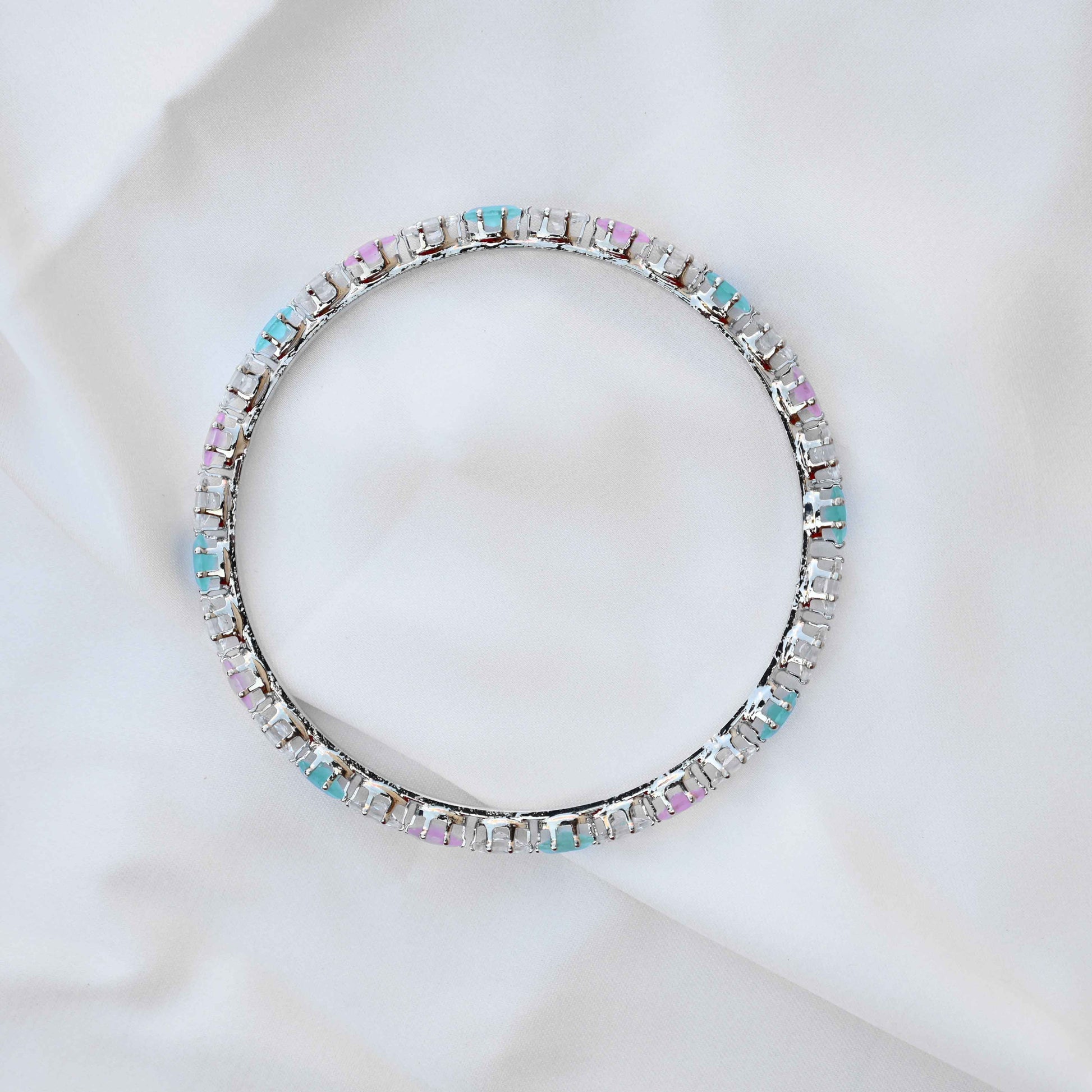 Pastel crystal bangles set in pastel green and pink