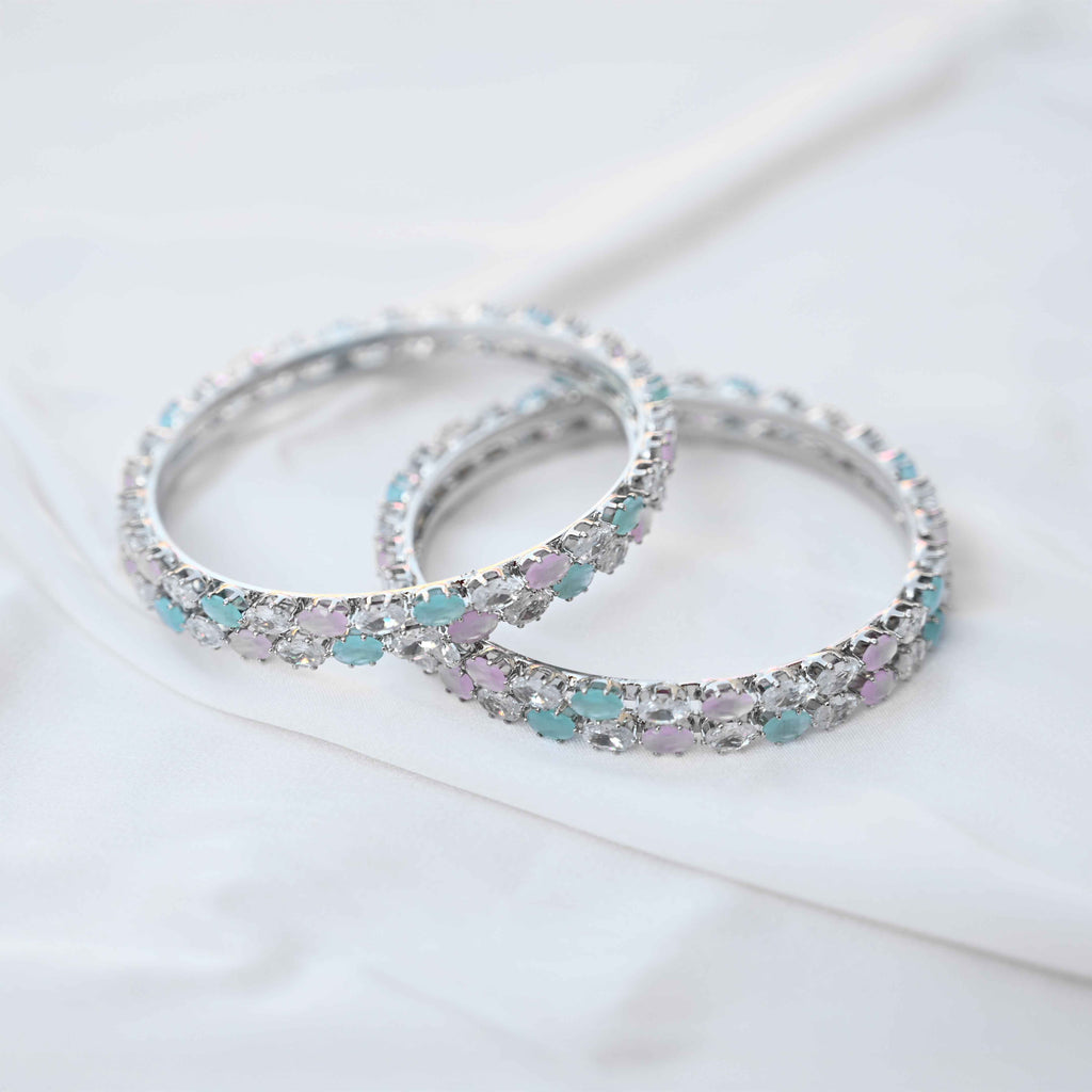 Pastel crystal bangles set in pastel green and pink