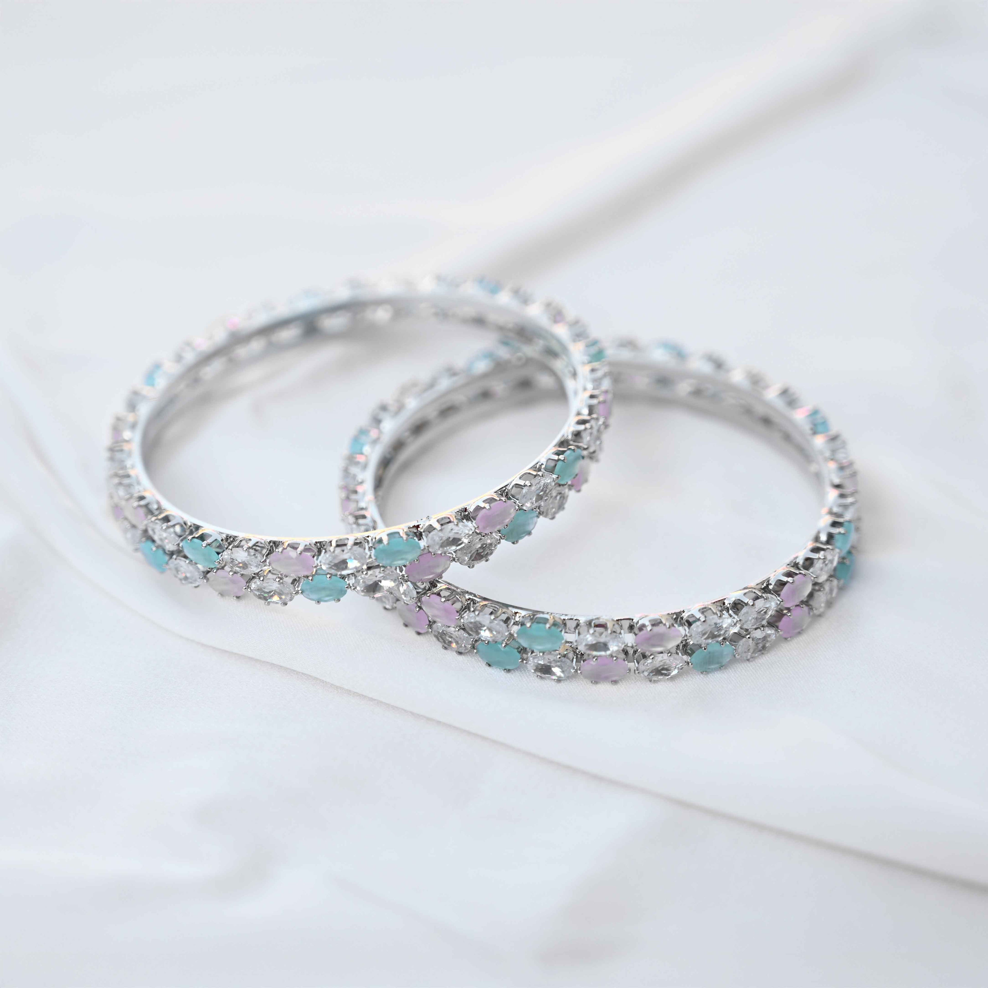 Pastel crystal bangles set in pastel green and pink