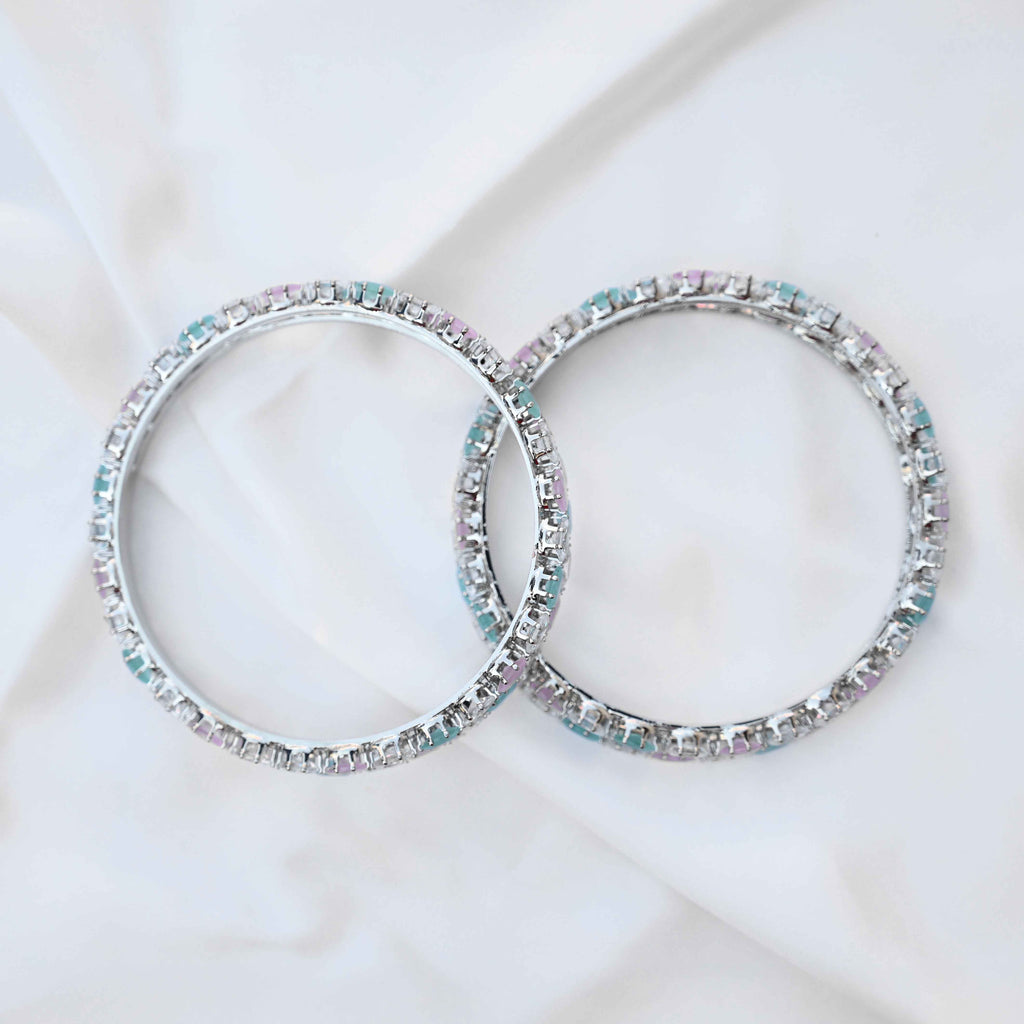 Pastel crystal bangles set in pastel green and pink