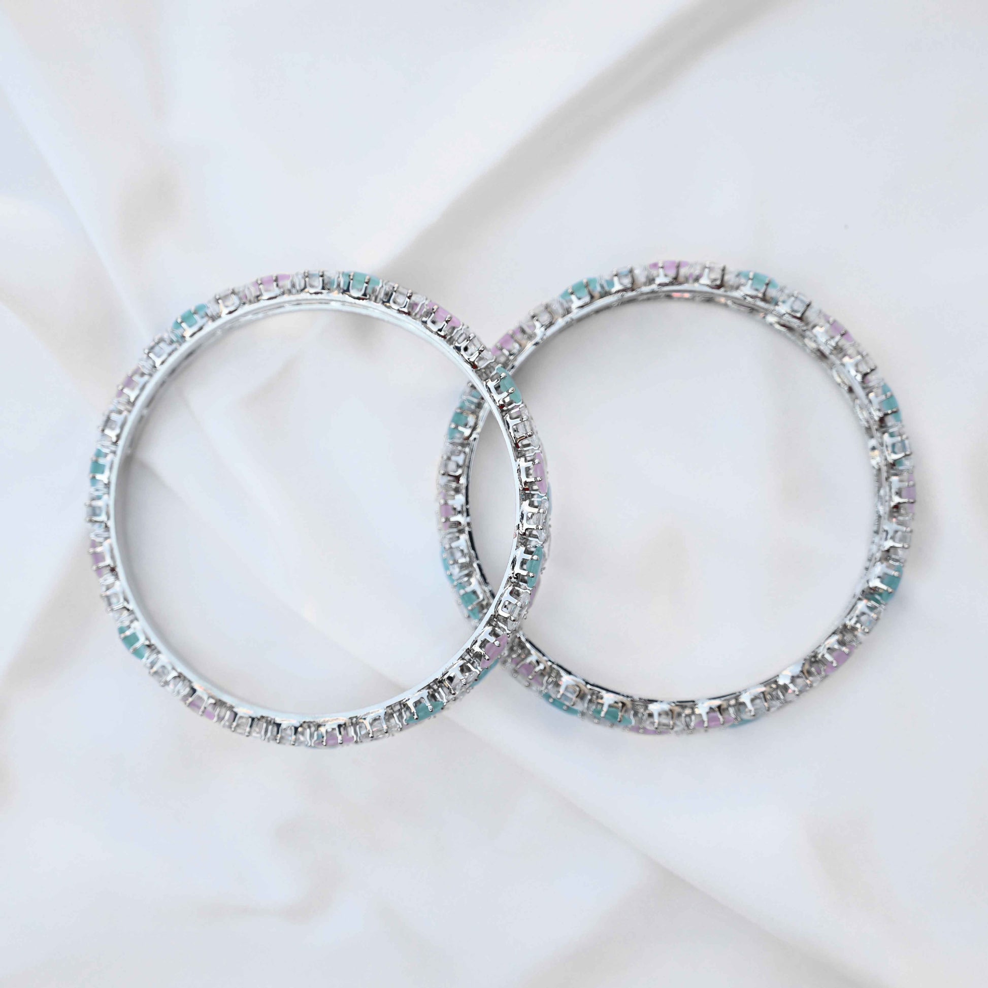 Pastel crystal bangles set in pastel green and pink
