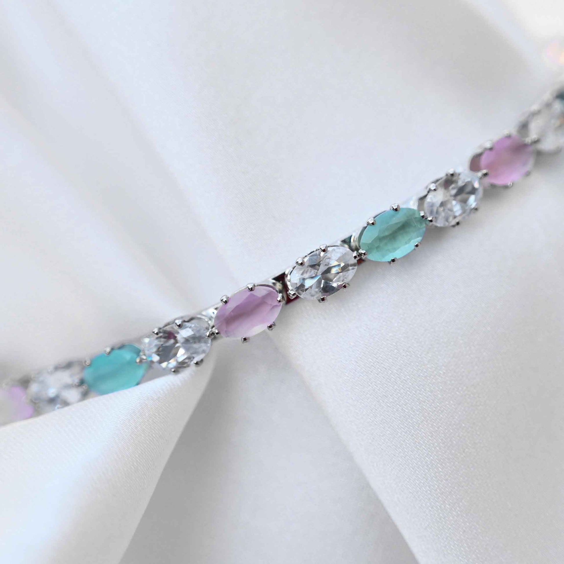 Pastel crystal bangles set in pastel green and pink
