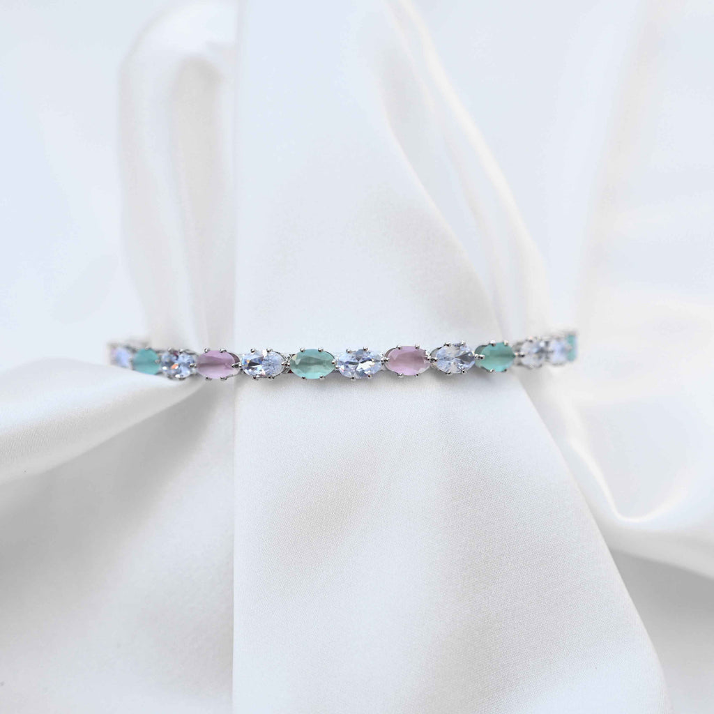 Pastel crystal bangles set in pastel green and pink