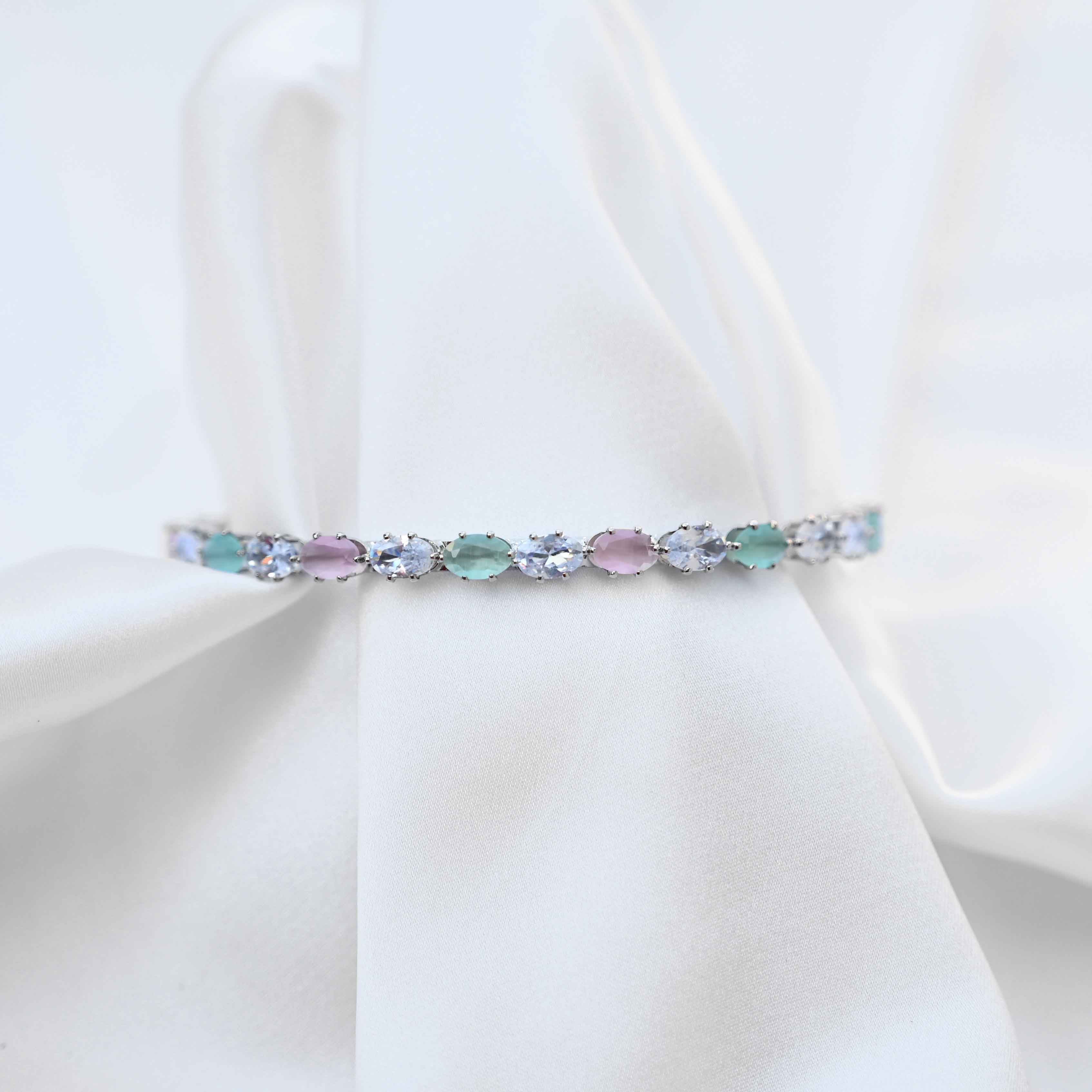 Pastel crystal bangles set in pastel green and pink