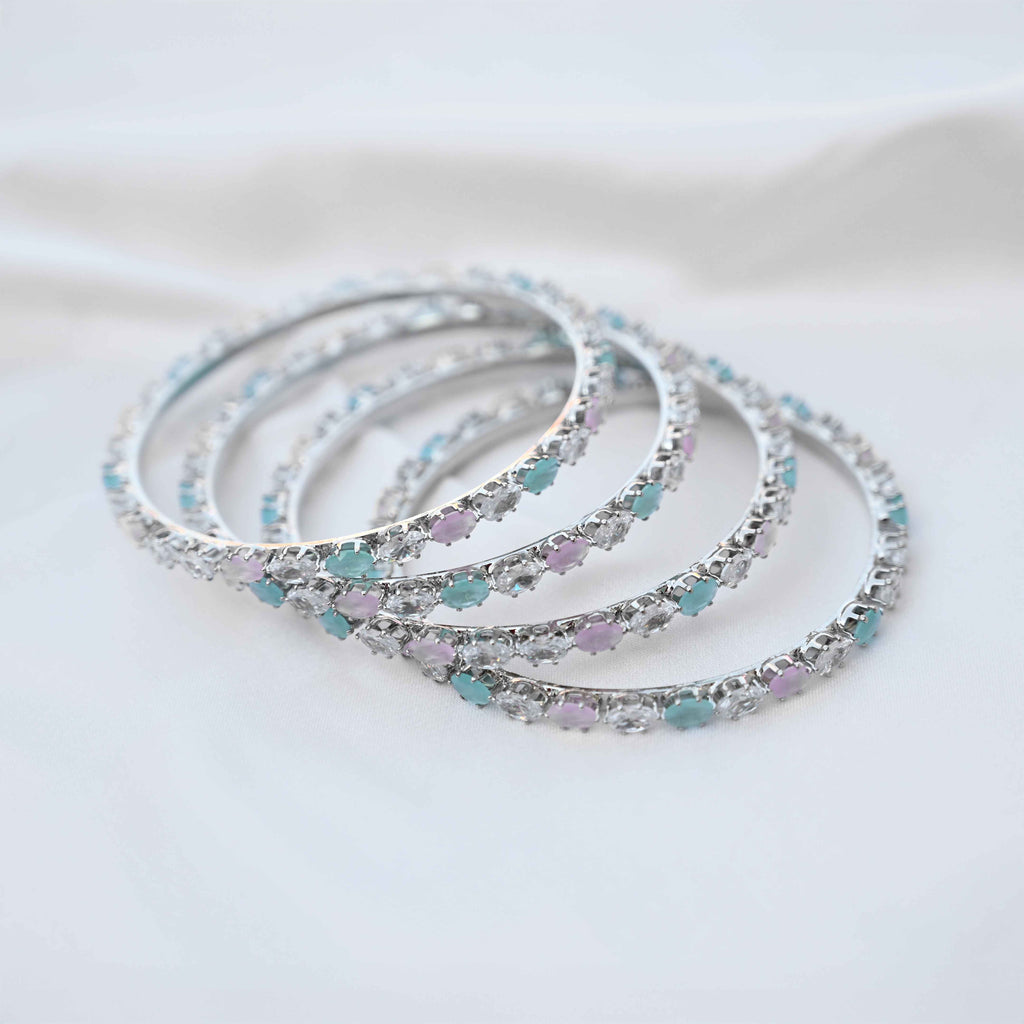 Pastel crystal bangles set in pastel green and pink