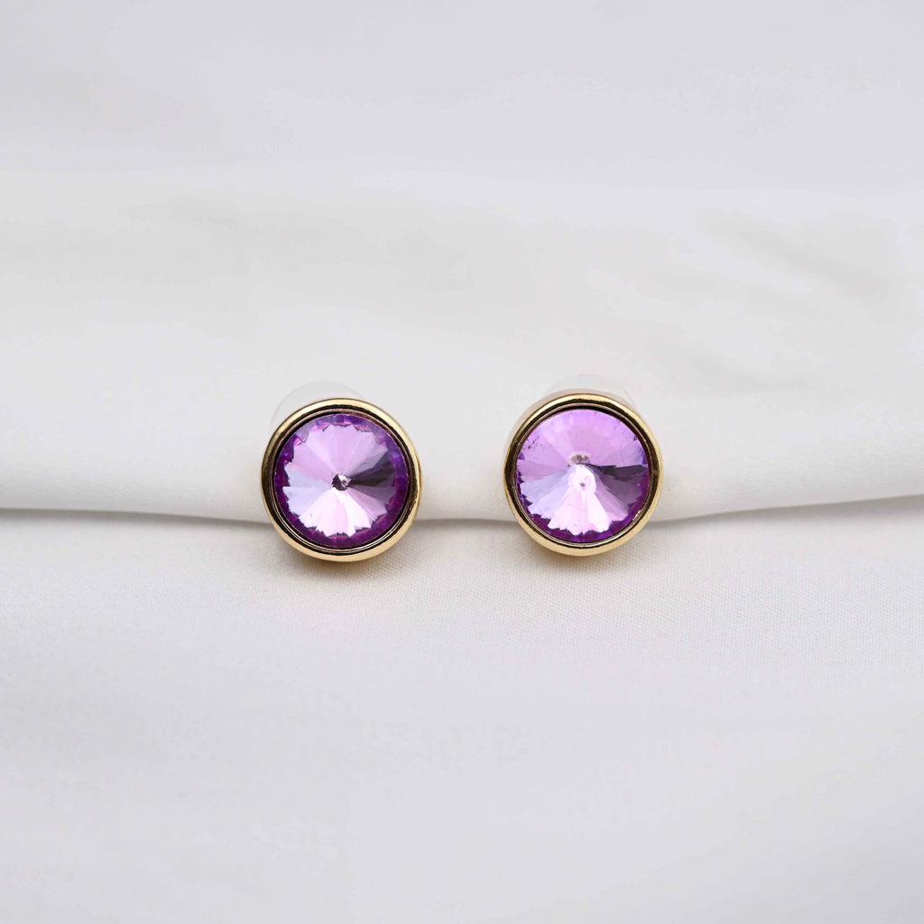 Round bezel earrings in lavender & Aqua blue color