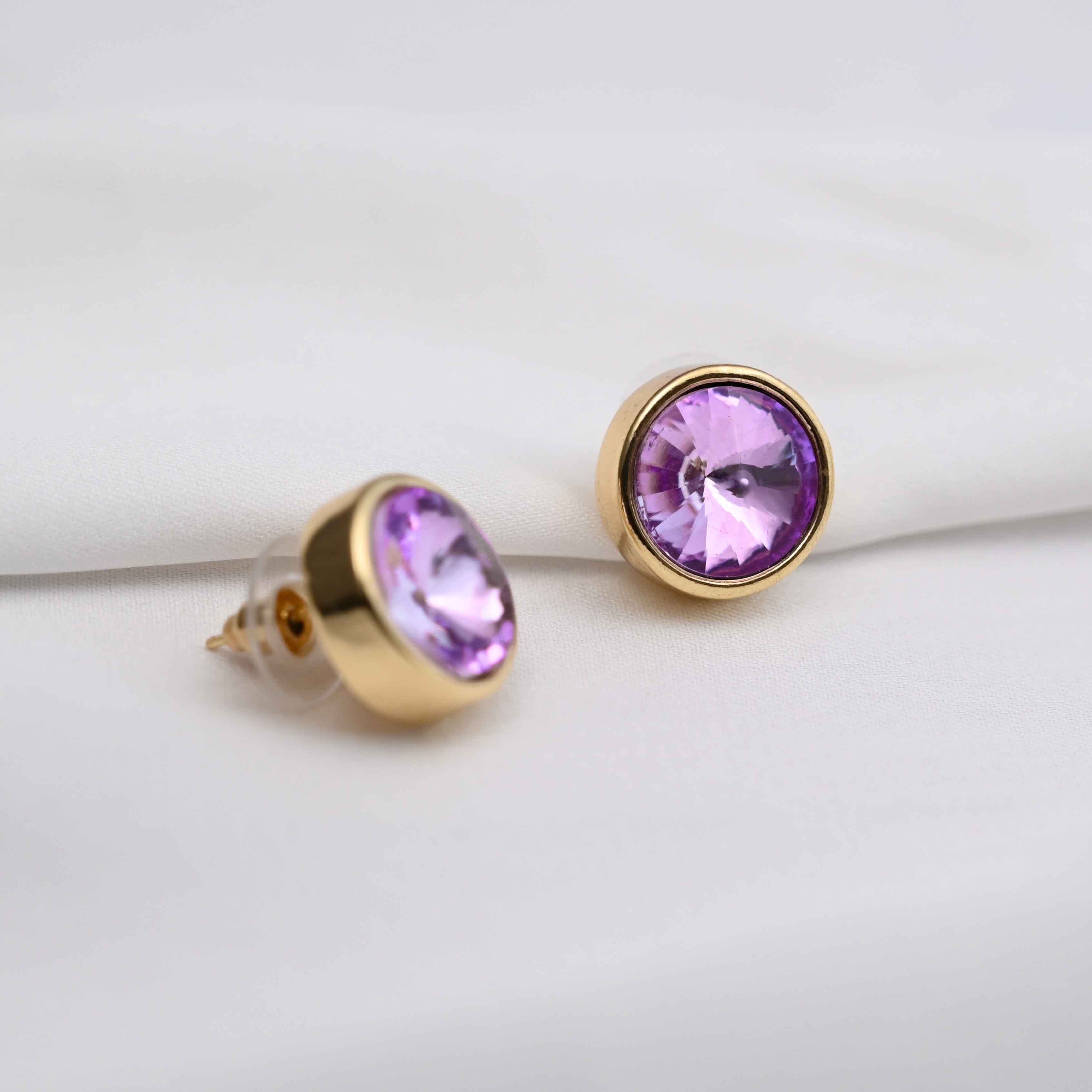 Round bezel earrings in lavender & Aqua blue color