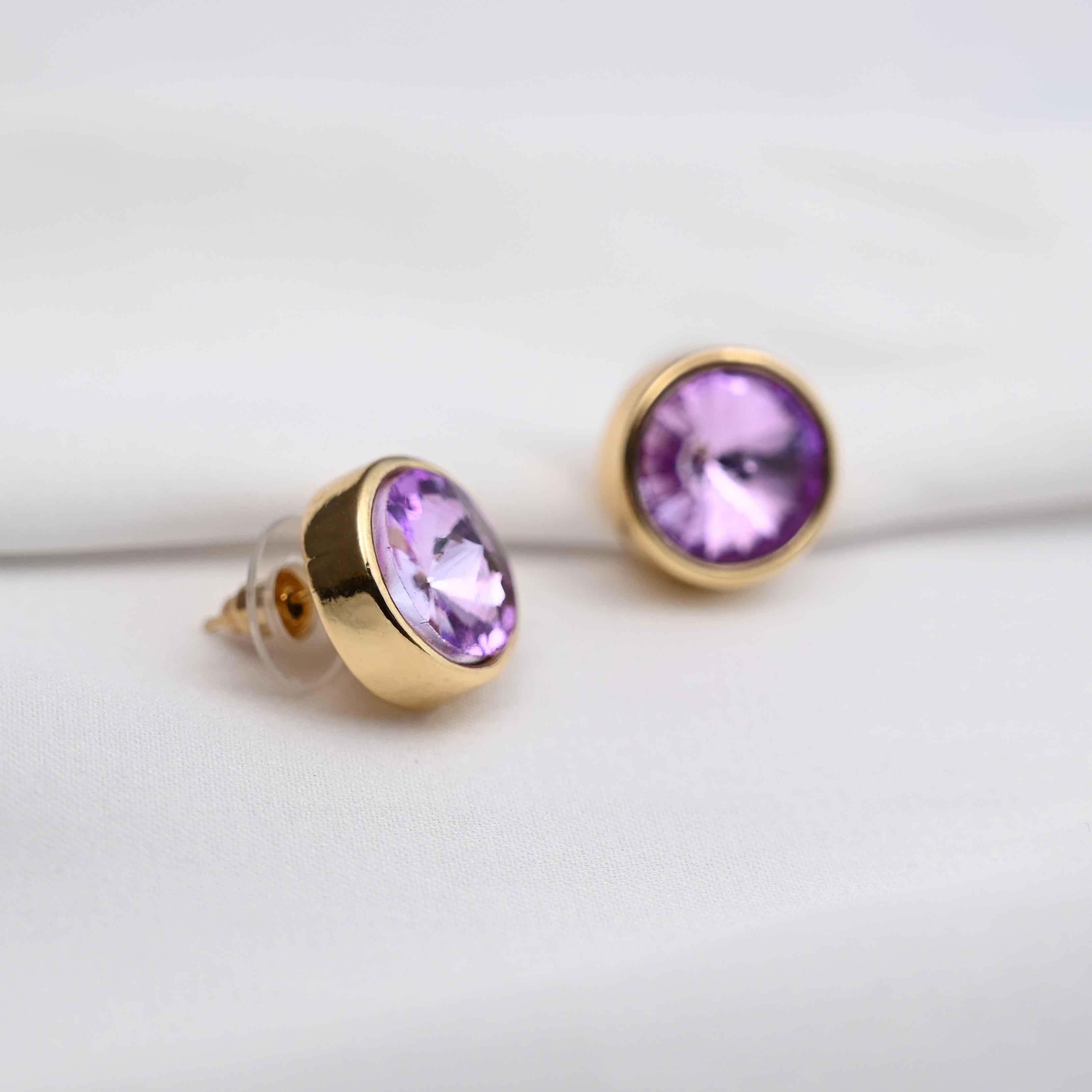 Round bezel earrings in lavender & Aqua blue color