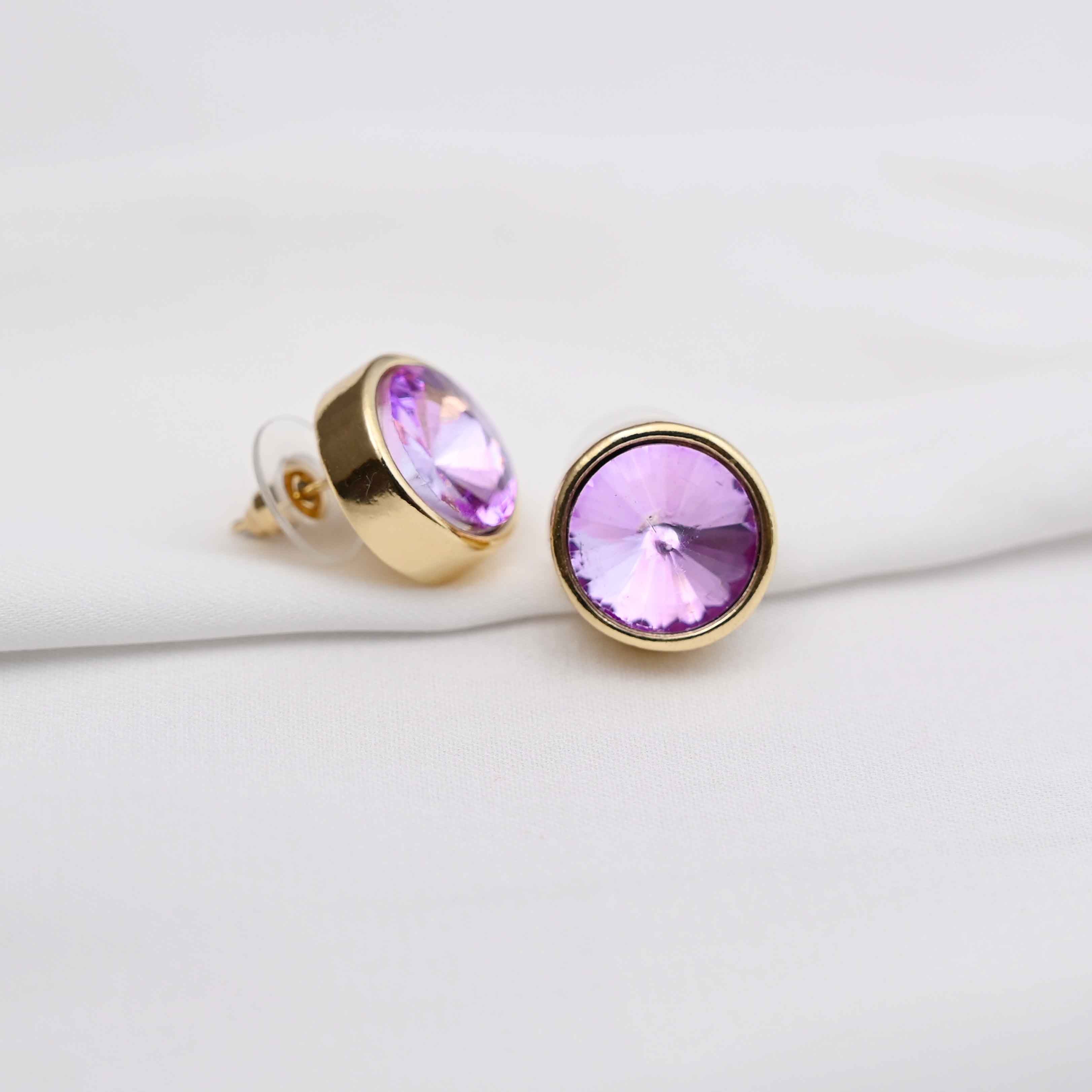 Round bezel earrings in lavender & Aqua blue color