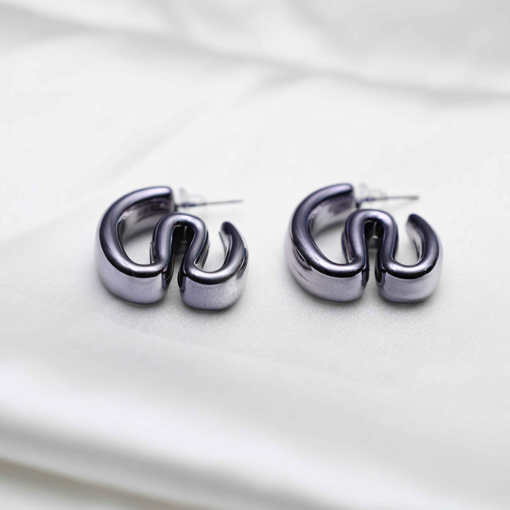 Dark silver inflated earrings