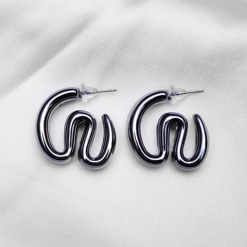 Dark silver inflated earrings