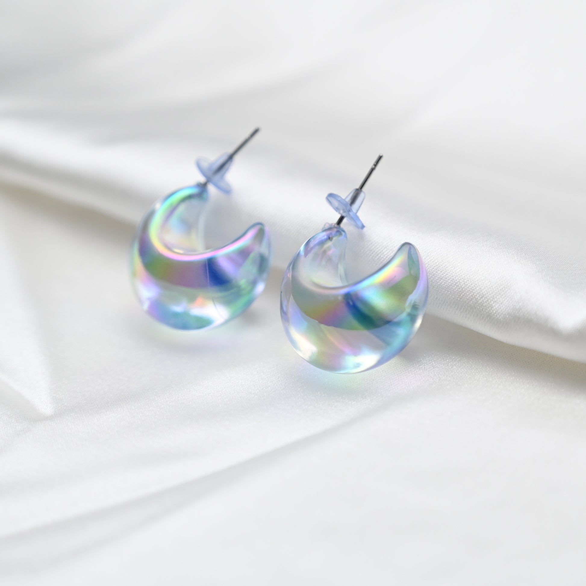 Transparent reflecting moon earrings